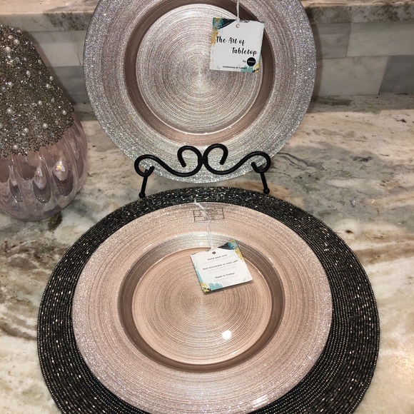 Adacam Other - Turkish Glass Rose Pink Silver 11” Dinner Plates 4